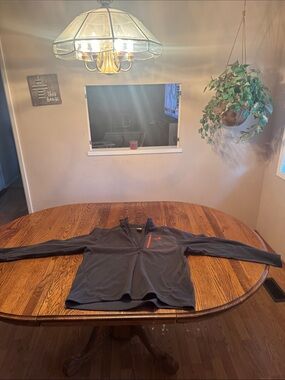Men's Dark Gray Quarter-Zip Fleece Pullover with Orange Highlights
